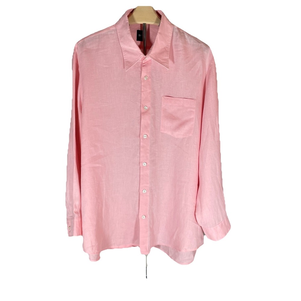 Men's Hugo Boss XL Linen Long Sleeve Shirt Breathable Pink Casual Button Down‎